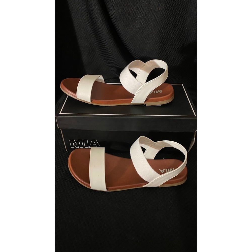 MIA Cindi White Strappy Flat Sandals Size 8 1/2M MH1312J Elastic Ankle Strap NEW - Picture 8 of 8